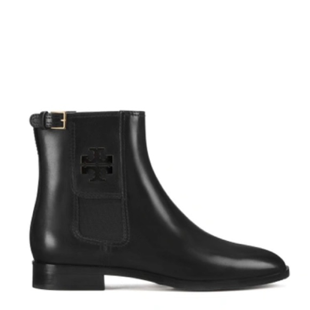 Tory Burch Wyatt Mid-Calf Leather Booties Black size 10